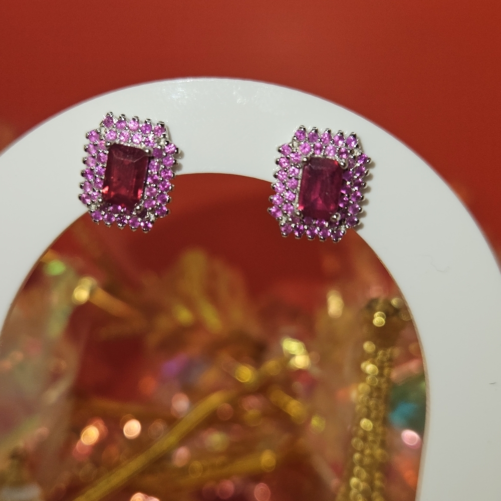 Silver Natural Ruby Glass Filled 925 Sterling Silver Stud Earrings NEW - Picture 4 of 4